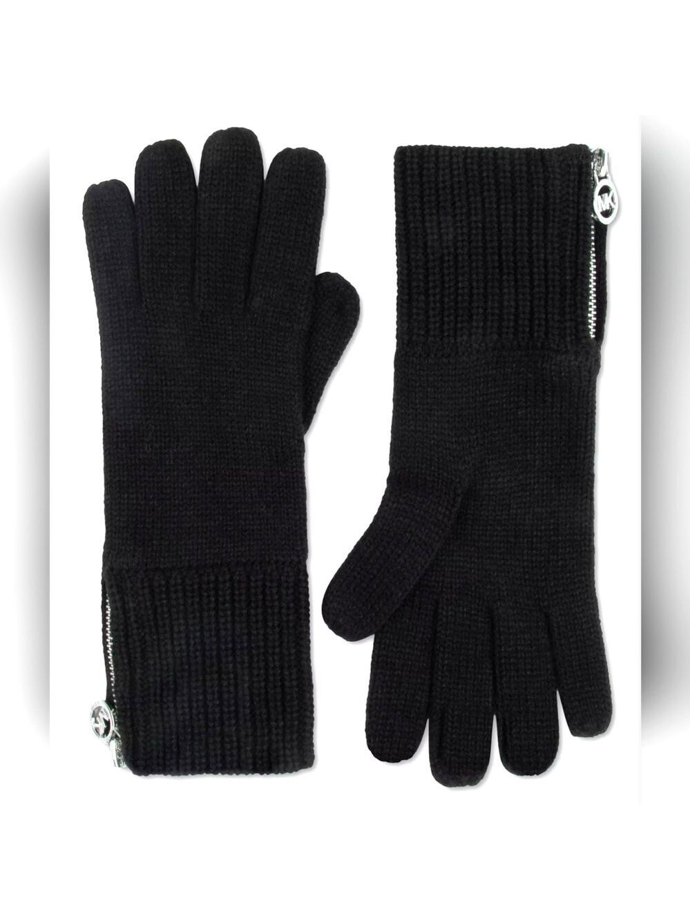MICHAEL KORS GLOVES WOMEN'S SHAKER LOGO ZIPPER BLACK